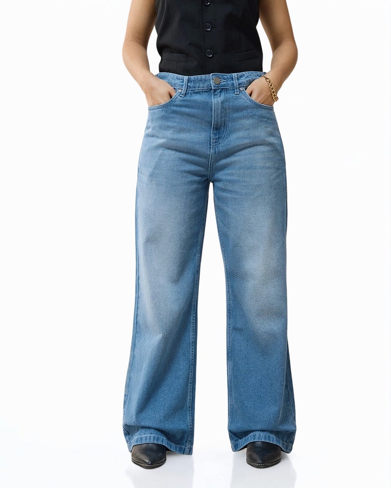 bewakoof Women's Blue Washed Baggy Wide Leg Jeans - Image 2